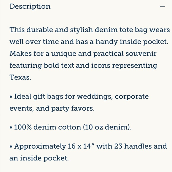 Texas Graphic Denim Tote Bag - Picture 4 of 8